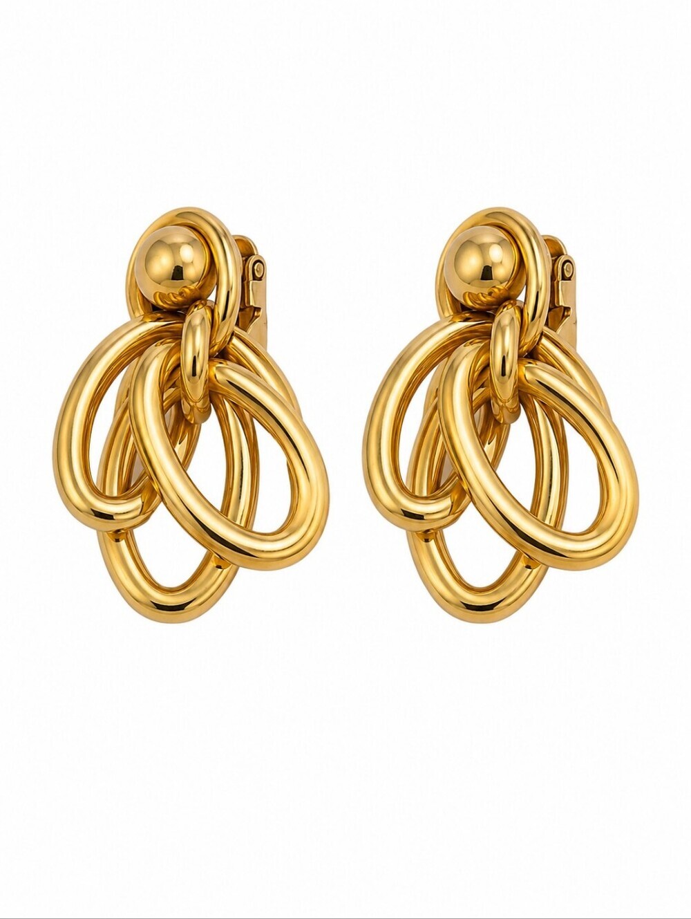Vtg CROWN TRIFARI Goldtone Swirl Hoop Clip-on Earrings
